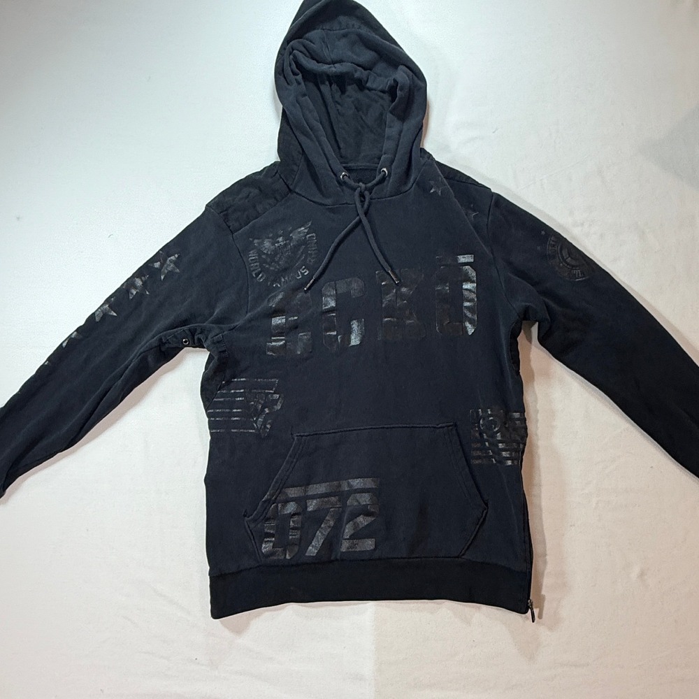 Ecko Unltd Hoodie Mens Medium Black Tonal Graphic Rhino Logo Pullover Sweatshirt